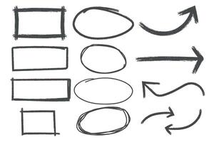 Pencil drawing square rectangle circle and arrows illustration, design elements vector