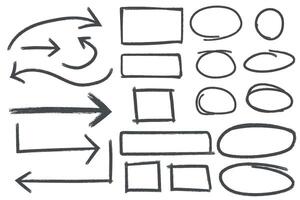 Pencil drawing square rectangle circle and arrows illustration, design elements vector