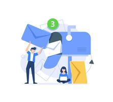 Email Marketing Scenes. People Characters Using Online Postbox and Sending Advertising Mails vector