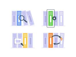 Documents from computer folder, business archive. Files, work papers, financial reports, accounting data, finance statistics information concept vector