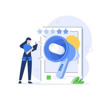 Social media,Characters integrating with social media platform. Followers leaving reaction on posts, giving feedback, likes and writing comments vector