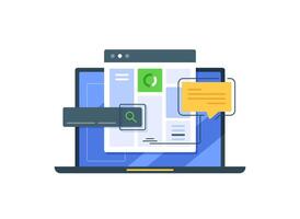 Concept of search engine with laptop computer search input stroke vector