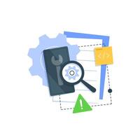 Repair and update concept updating process loading on smartphone screen vector