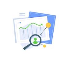 Marketing data research,Performance data analytics, investment report, marketing study, audition services vector