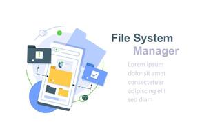 File management,Mobile application for data analysis and accounting,Search and classification of data,Electronic document management vector