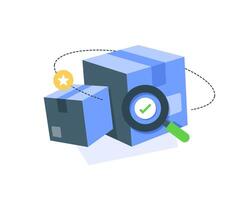 Tracking parcel in cardboard box,Track the parcel concept. Magnifying glass with check mark vector
