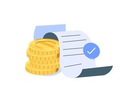 Receipt icon in a flat style isolated on a colored background. Concept paper receipts icons vector