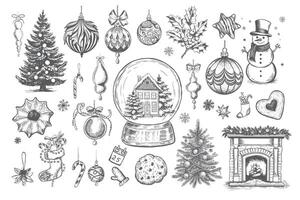 Christmas set in sketch style. Hand drawn illustration. vector