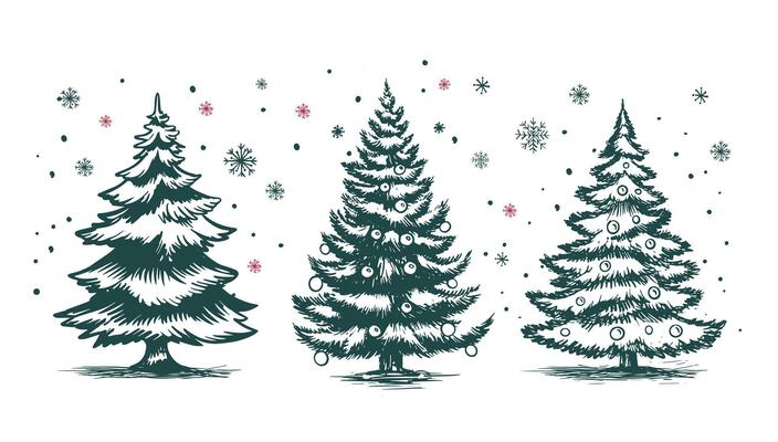 Christmas tree, toys, hand drawn style, illustration