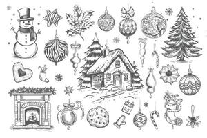 Christmas set in sketch style. Hand drawn illustration. vector