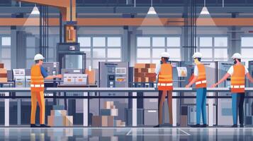 Workers in Protective Gear Shaking Hands in Manufacturing Setting.Generated image photo