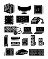 Collection of Silhouette cartoon doodle of Computer and Tech related, , Illustration. vector