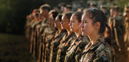 Group of female soldiers standing in formation, awaiting orders.Generated images photo