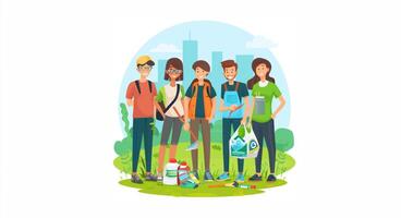 Group of volunteers collecting trash and recycling in a park.Generated image photo