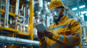 Professional Industrial Engineer Using Laptop on Work Site.Generated image photo