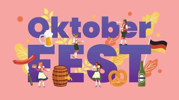 Oktoberfest concept with tiny characters in german costumes vector