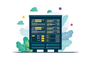 Huge server rack with leaf background vector