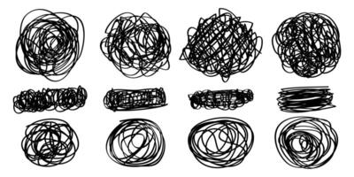 Set of hand drawn scribble sketch circle object. Tangled grungy round scribble. isolated on white background vector