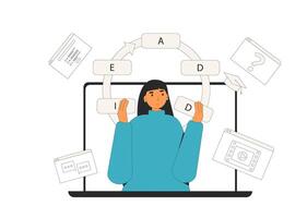 Teacher creating learning product using ADDIE model. vector