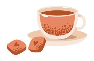 Cup of tea with chocolate slices. Cozy and comforting a relaxing break with a warm beverage and a sweet treat vector