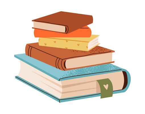 Stack of books with bookmark.
