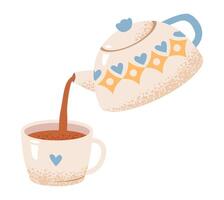 Kettle pouring tea into a mug. Cozy and comforting scene is perfect for kitchen and morning-themed projects vector