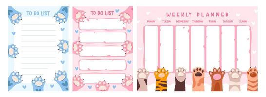 To do planner with a cat paws. Playful and cute cats paws, perfect for content centered on daily routines and pet lovers vector