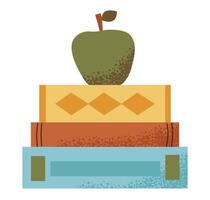 An apple on a stack of books and textbooks. Knowledge is power. vector