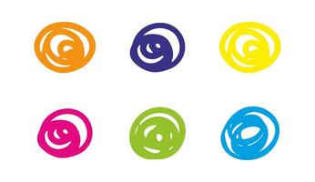 Doodle color ellipses set. Scribble ovals by pen or pencil, bubbles to circle and highlight text. Sketch highlights. Handwriting horizontal ellipses isolated on white background. vector