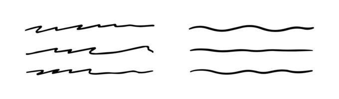 Hand drawn black lines by pen. Doodle strokes, underlines by pencil. Brush scribbles, frames, borders, design elements. vector