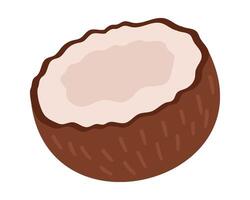 Fruit half coconut in cartoon hand drawn simple style. Editable variable color vector