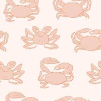 Seamless pattern with crabs in pink colors. Hand drawn seafood design vector