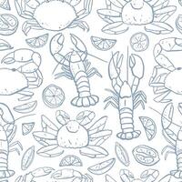 Seamless pattern with crabs and lobsters in sketch style. Simple seafood design for menu, textile, cover, wrapping paper vector