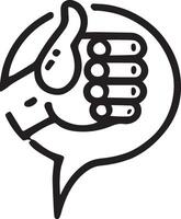 A simple line art illustration of a thumbs-up gesture inside a speech bubble vector