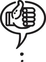 A simple line art illustration of a thumbs-up gesture inside a speech bubble vector