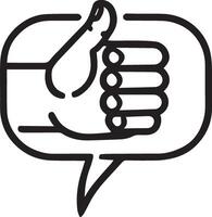 A simple line art illustration of a thumbs-up gesture inside a speech bubble vector