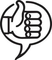 A simple line art illustration of a thumbs-up gesture inside a speech bubble vector