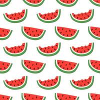 Seamless pattern with watermelon bite and slice. Summer fruit print design for postcard, wrapping paper, textile, wallpaper. flat illustration. vector