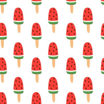 Seamless pattern. Ice cream watermelon on stick. Summer time sweet food background. flat illustration.