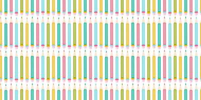 Multicolored pencils with an eraser on white background, seamless pattern vector