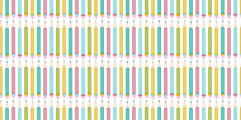 Multicolored pencils with an eraser on white background, seamless pattern