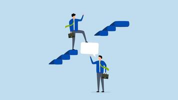 intelligence information to solve business problem, 4k animation of business expert using speech bubbles to climb the ladder to success. video