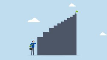 First step is hardest, 4k animation of depressed businessman looking at the first step of high success stairway video
