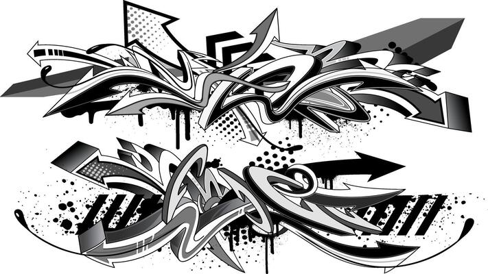 Abstract black and white graffiti art background. Decorative arrows in graffiti styles