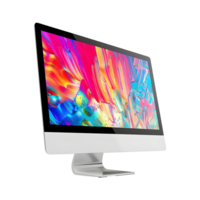 a computer monitor with colorful graphics on it on transparent background png