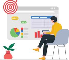 Digital marketer crafting SEO strategy for new website Illustration vector
