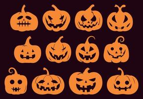 Halloween Pumpkin Emoji Set. Silhouette Collection with Spooky and Funny Faces. Isolated on Solid Background for Horror and Party Decor. Ideal for October and Thanksgiving Celebrations. vector