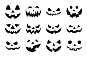 Halloween Pumpkin Faces. Spooky Jack-o-Lantern Icon Set with Scary, Happy, Creepy Expressions. Isolated on Transparent Background. Perfect for Halloween Party Illustrations and Graphic Designs. vector