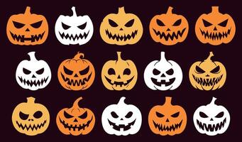 Spooky Halloween Faces Set. Silhouettes of Pumpkins with Cut Out Emotions. Isolated Jack-o'-lanterns on Solid Background. Ideal for October Parties and Horror Themes. vector