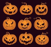 Halloween Emoji Pumpkins. Silhouette Collection with Spooky and Funny Faces. Isolated Jack-o'-lantern Illustrations on Solid Background. Ideal for October Parties and Thanksgiving. vector
